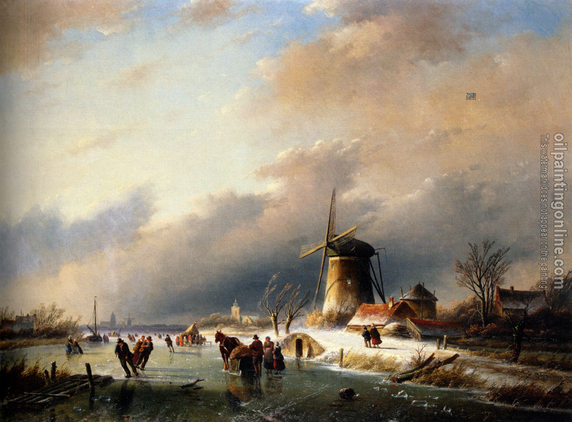 Jan Jacob Coenraad Spohler - Figures Skating on a Frozen River